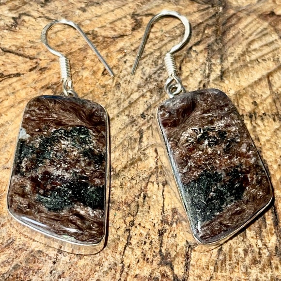 Dark “Stone of Transformation” Charoite Earrings 2” - Picture 10 of 12